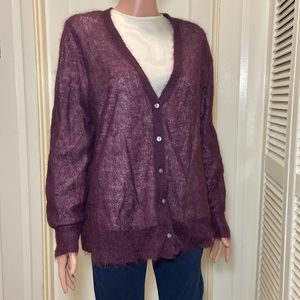 Large Petite J. Jill Button Down Dark Purple Mohair and Wool Cardigan